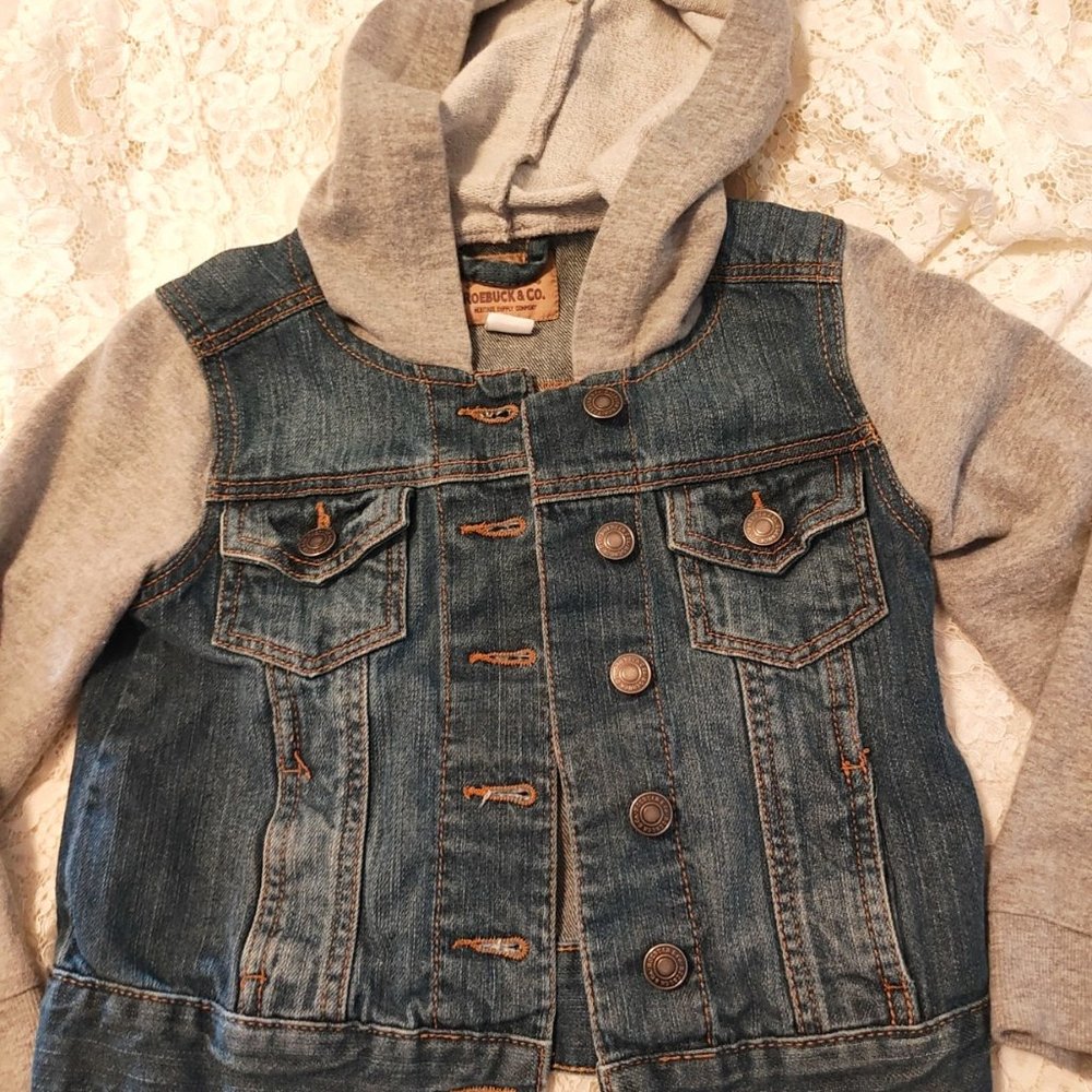 Denim Fleece Hooded Hoodie Trucker Jacket boys 7/8 Roebuck & co